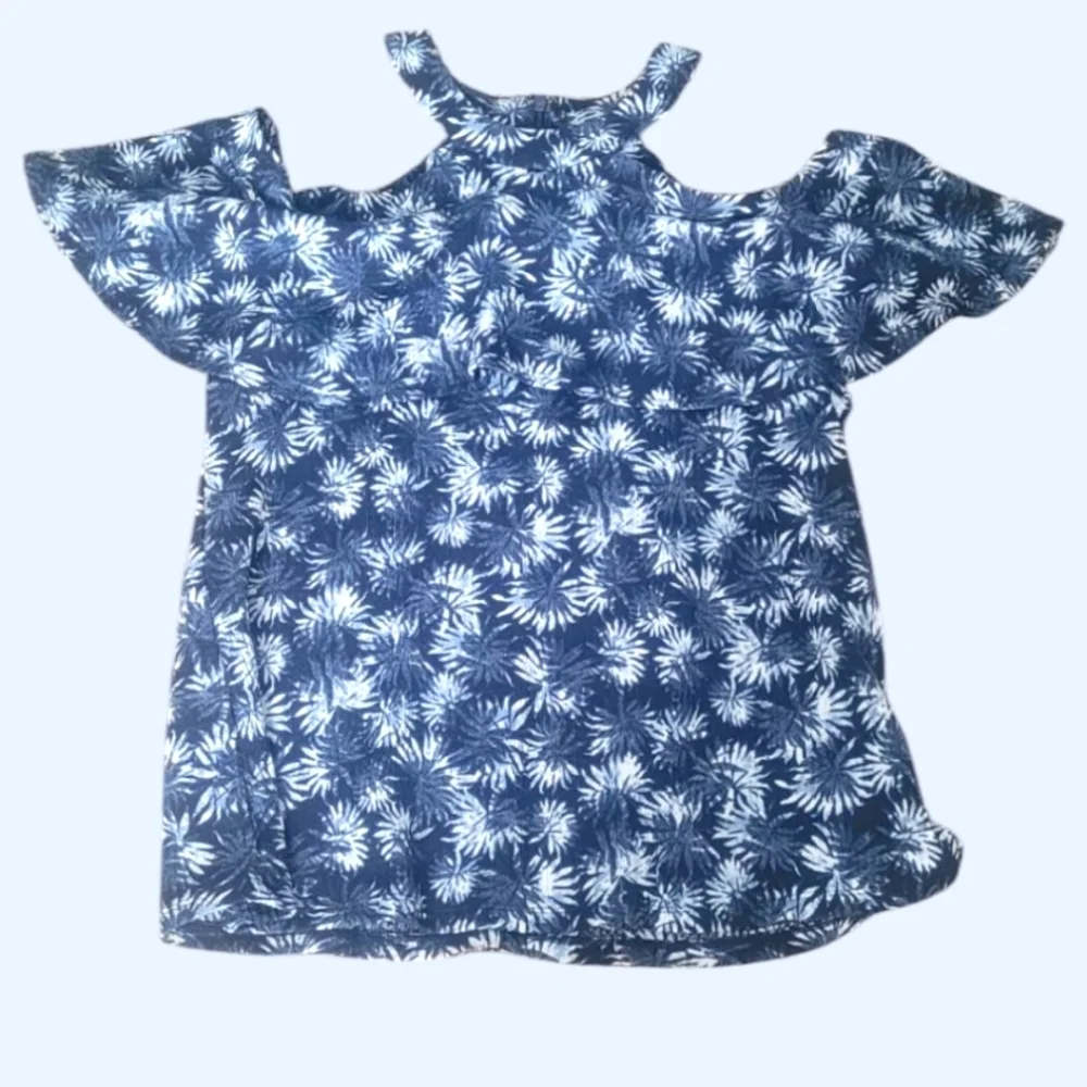 MICHAEL Michael Kors Blue White Floral Cold Shoulder Tunic Top L